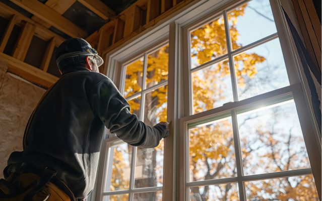 man som utför fönsterrenovering